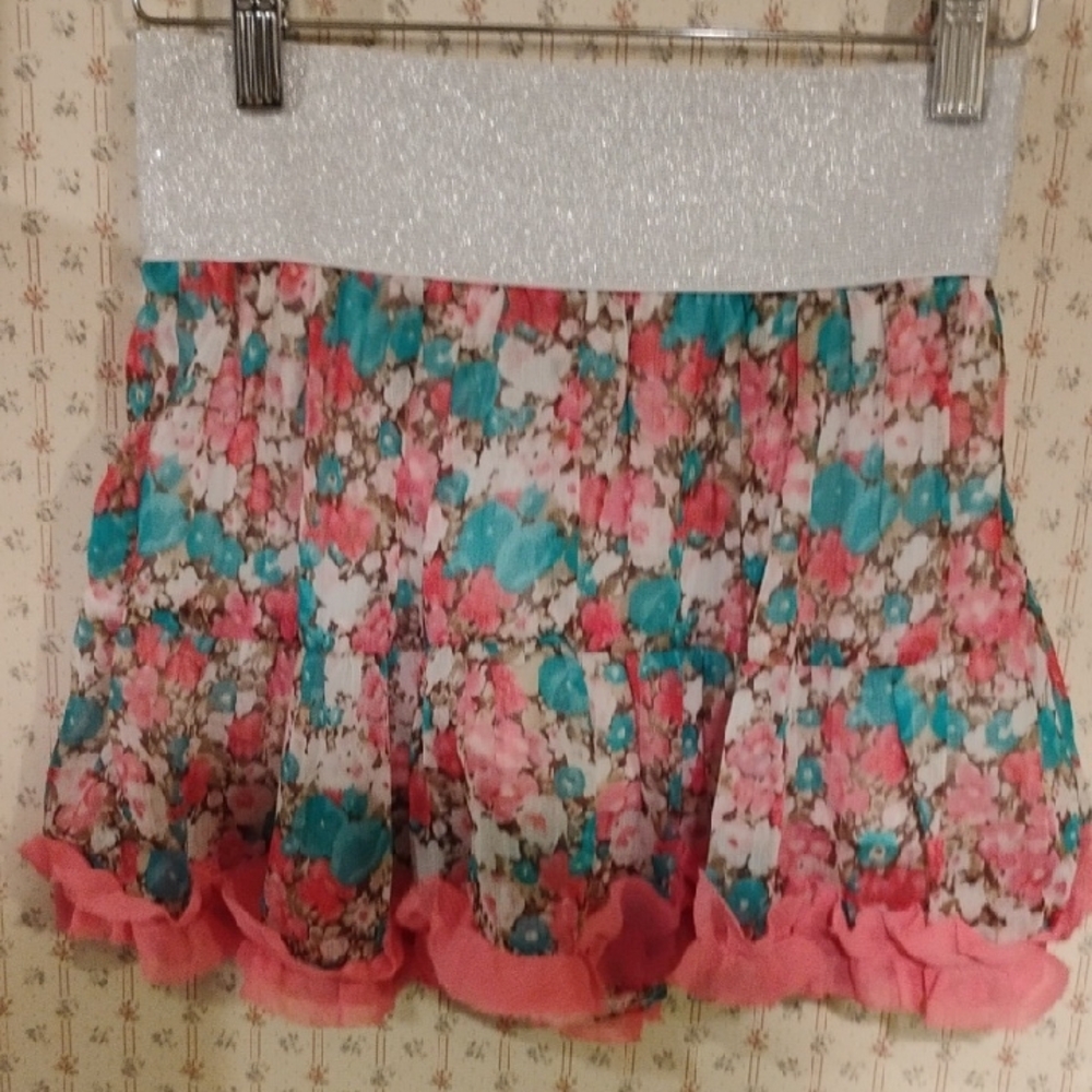 Stone Flower Floral Tiered Ruffle Skirt | Elastic Waist | S/M | Boho Y2K